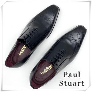 PAUL Stuart Wingtip Oxford leather Dress Shoes Black